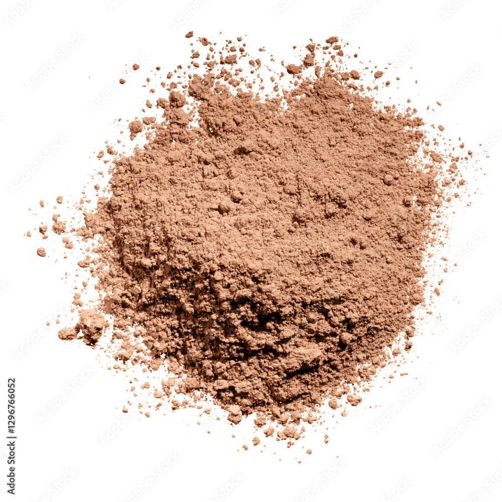 Swatch texture of brown loose powder for face makeup on an isolated white background. For dark skinned women. Eye shadow or sculptor or bronzer Swatch texture of brown loose powder for face makeup on an isolated white background. For dark skinned women. Eye shadow or sculptor or bronzer