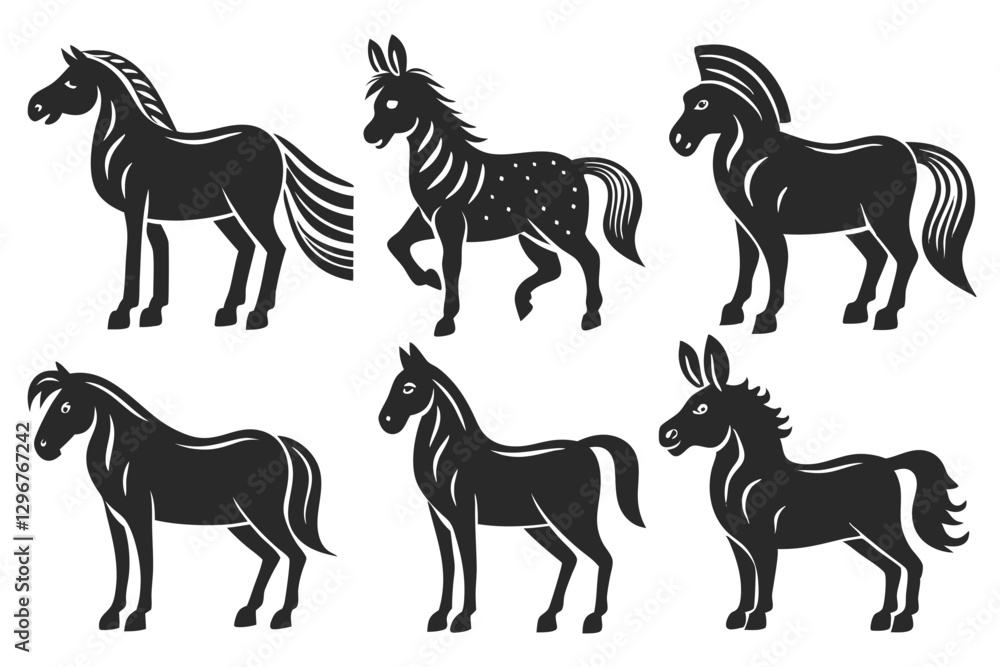 Fototapeta premium set of Horse Donkey Silhouette vector illustration