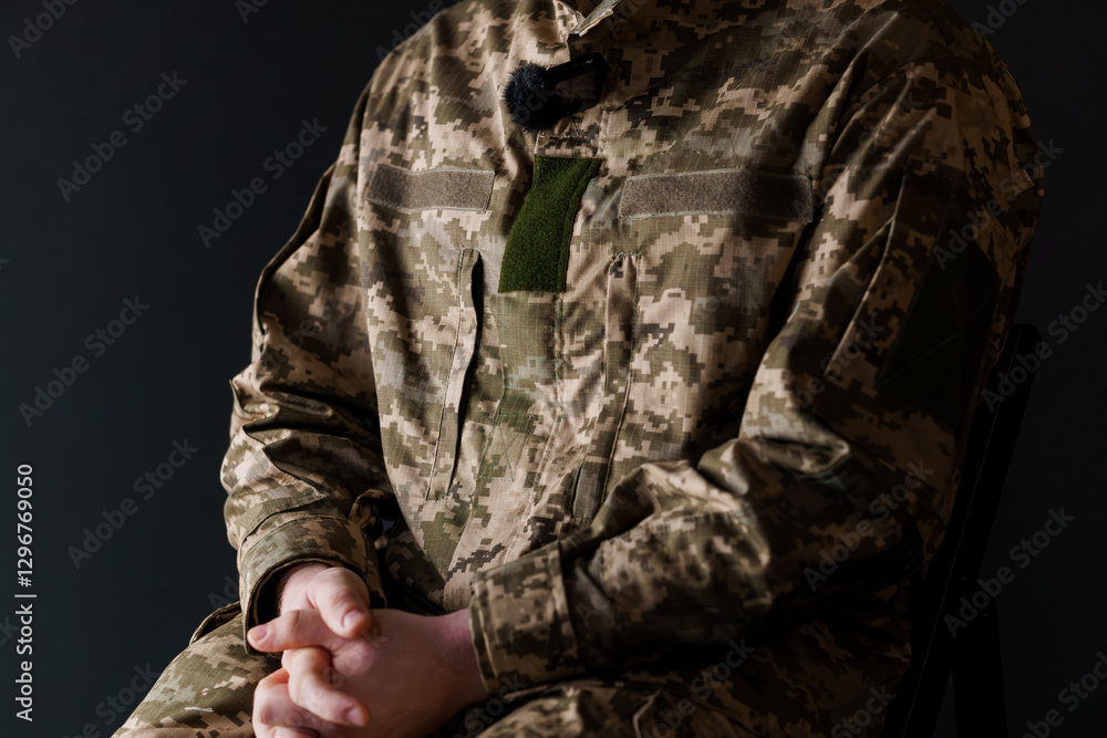 Soldier with Bionic Leg Prosthesis in Camouflage Uniform Soldier with Bionic Leg Prosthesis in Camouflage Uniform