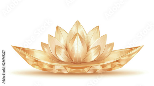 A digital illustration of a stylized golden lotus flower. The lotus is depicted in a slightly abstract manner, with facets and highlights suggesting a crystalline or metallic texture.  The color