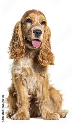 Obraz na plátně Studio shot of an english cocker spaniel sitting and panting, isolated on a tran