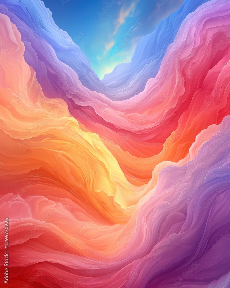 Obraz premium Vibrant abstract landscape digital art colorful swirls fantasy environment aerial view artistic concept