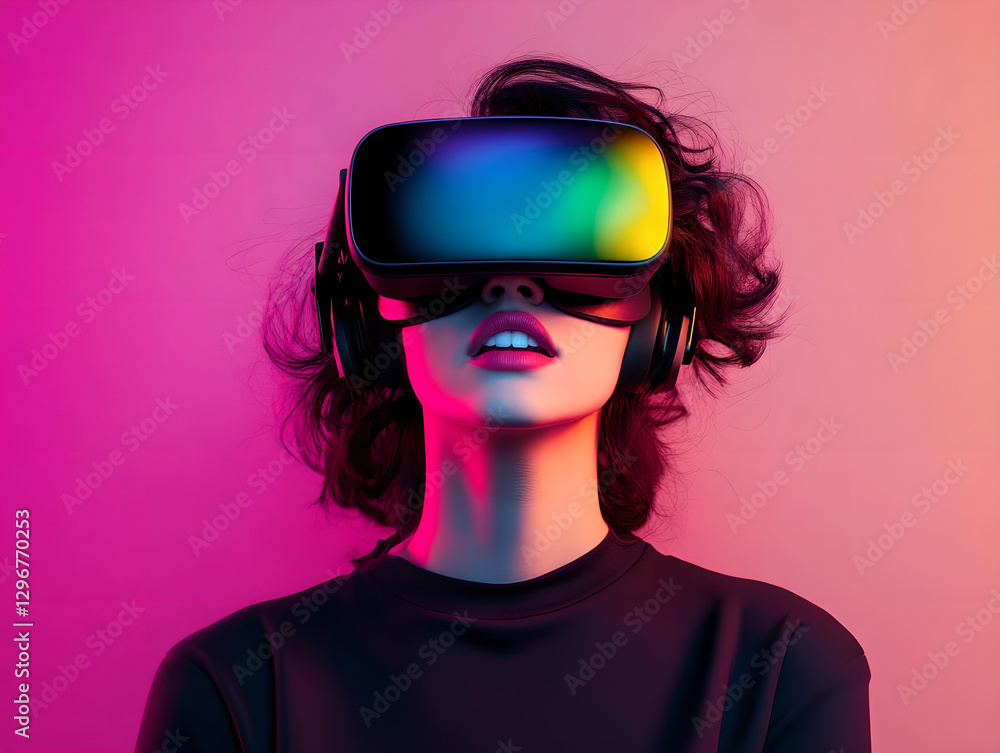Woman Immersed in VR,New Retro Wave Woman Immersed in VR,New Retro Wave