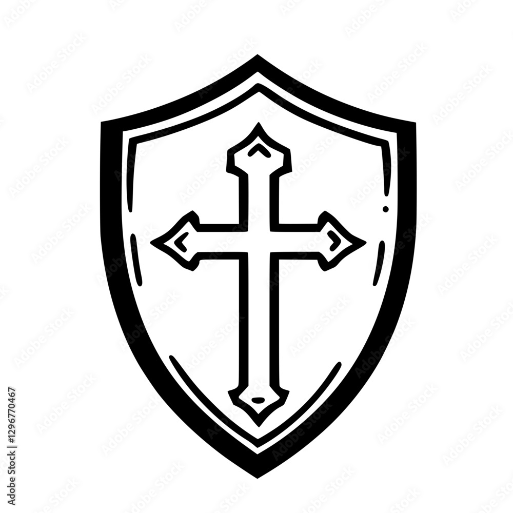 Shield with Cross Icon Representing Protection, Security, and Religious Symbolism Shield with Cross Icon Representing Protection, Security, and Religious Symbolism