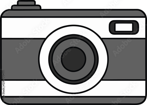 Simple black and white illustration of a vintage camera