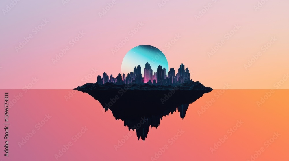 Obraz premium A floating neon citadel, home to celestial AI guardians protecting ancient cosmic secrets