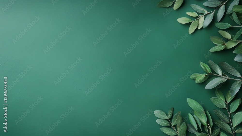 Emerald Green Background with Lush Greenery: A Botanical Flat Lay Emerald Green Background with Lush Greenery: A Botanical Flat Lay