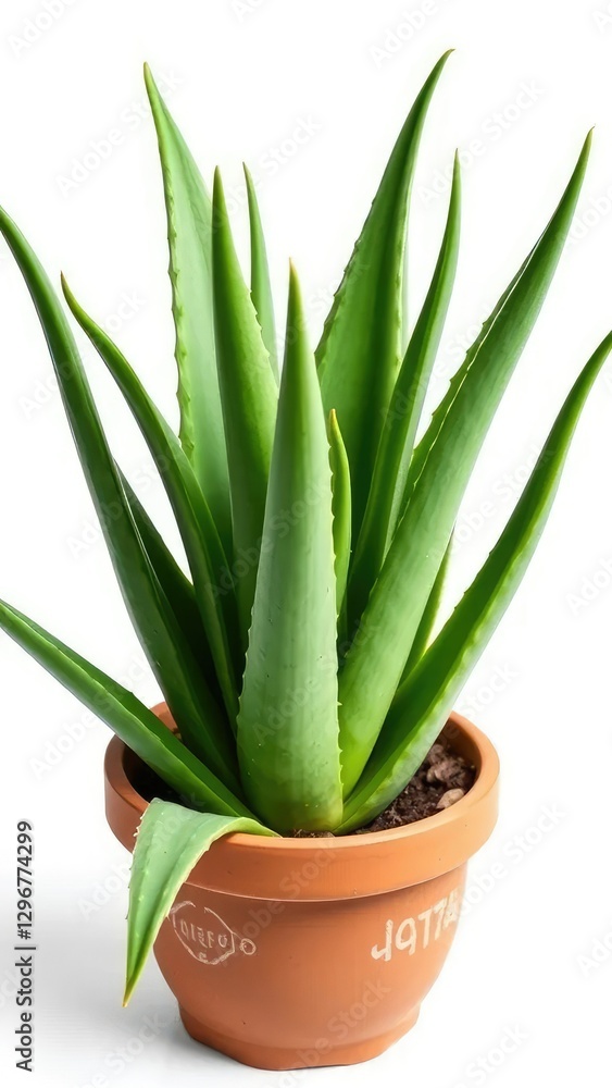 Obraz premium Aloe vera on terracotta pot isolated on white background, green, vera, plants