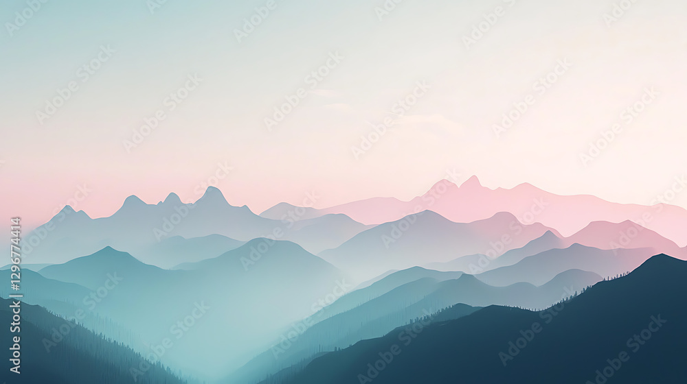 Fototapeta premium The mountains are covered in a light blue mist, creating a serene