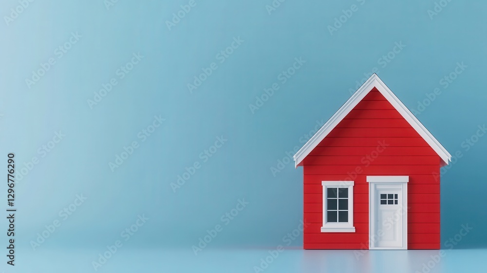 Bright Red House Model on a Light Blue Background Perfect for Real Estate, Home Decor, and Design Concepts Bright Red House Model on a Light Blue Background Perfect for Real Estate, Home Decor, and Design Concepts