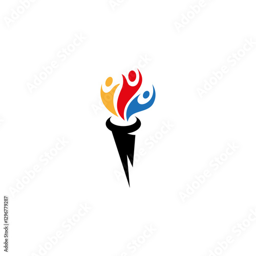 torch logo with combination of colorful abstract people in flat vector design style