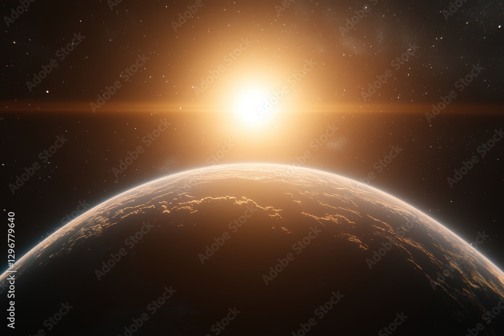 Fototapeta premium A celestial AI protector orbiting a dying star, preserving the last remnants of a lost intergalactic civilization
