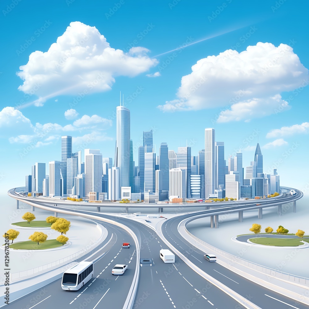 Fototapeta premium AI-powered smart city, futuristic urban landscape, 3D illustration