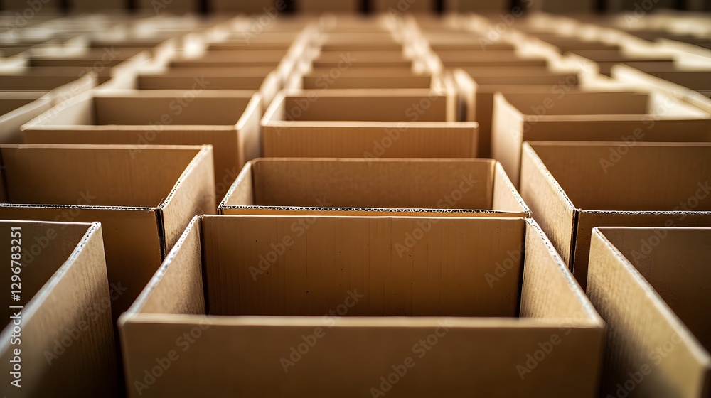 Fototapeta premium Cardboard boxes labeled as eco-friendly arranged in a neat order showcasing sustainable packaging solutions for environmentally conscious consumers
