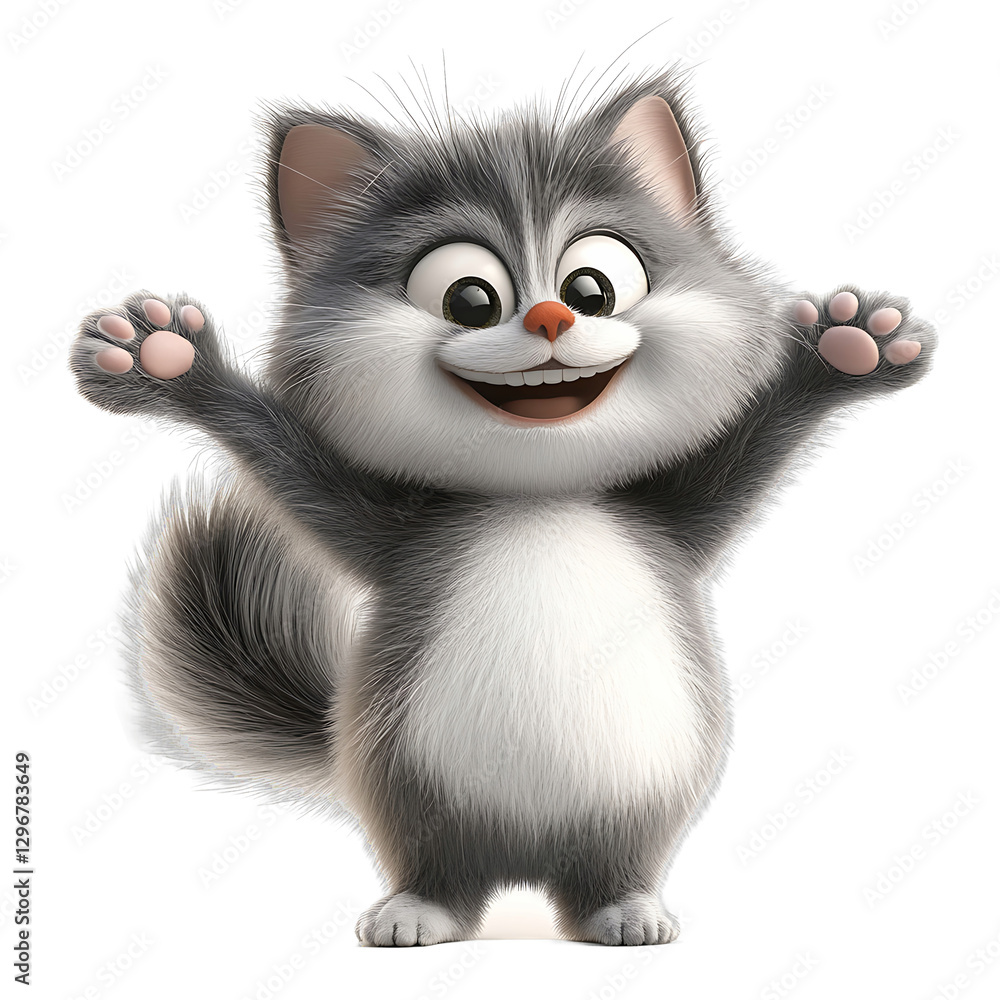 Joyful Kitten's Embrace: An adorable cartoon kitten with expressive eyes and a wide, happy grin spreads its paws wide in an affectionate gesture. Joyful Kitten's Embrace: An adorable cartoon kitten with expressive eyes and a wide, happy grin spreads its paws wide in an affectionate gesture.