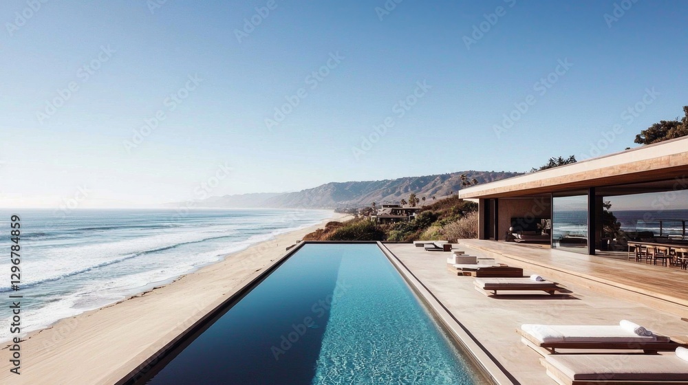 Fototapeta premium Private infinity pool overlooking the Pacific Ocean in California.