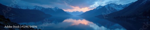 Silvery light on mountain lake's surface at night, mountain, calm, nature