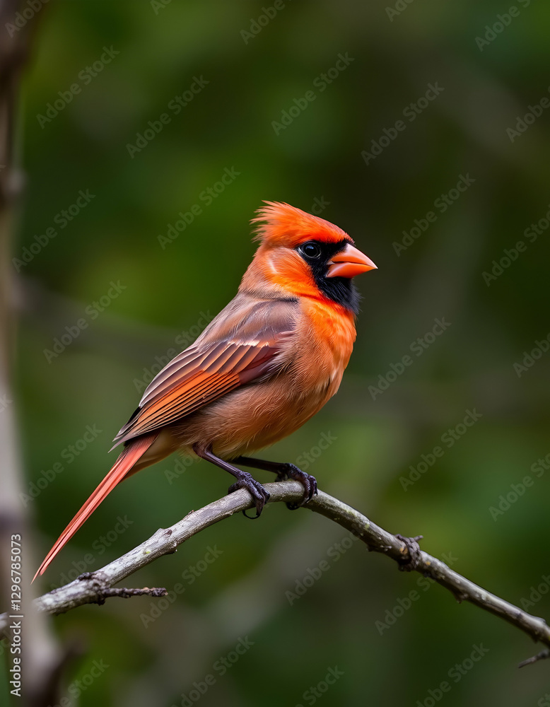 Fototapeta premium Cardinal Bird Perched on Branch with Vibrant Orange and Brown Plumage
