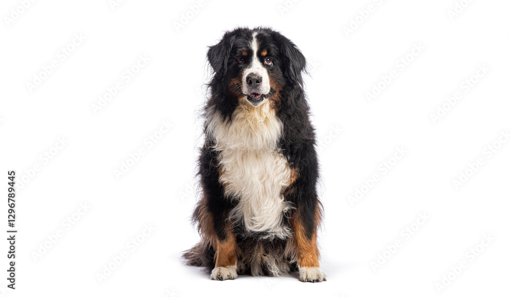 Bernese mountain dog sitting and looking at the camera on white background Bernese mountain dog sitting and looking at the camera on white background