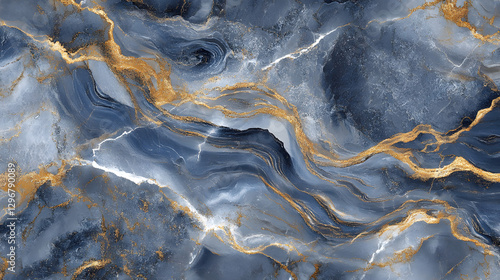 A pattern of flowing lines in shades of blue and gold, resembling marble with a luxurious feel
