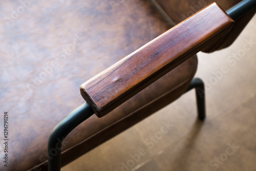 Wallpaper Mural Close up of a vintage wooden chair with iron frame and genuine leather material Torontodigital.ca