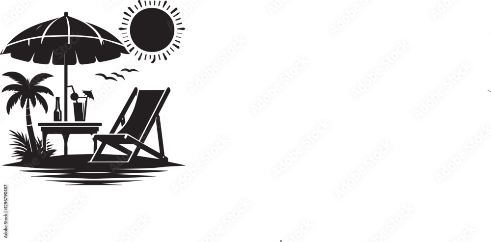deck chair and umbrella silhouette vector illustration. deck chair and umbrella silhouette vector illustration.