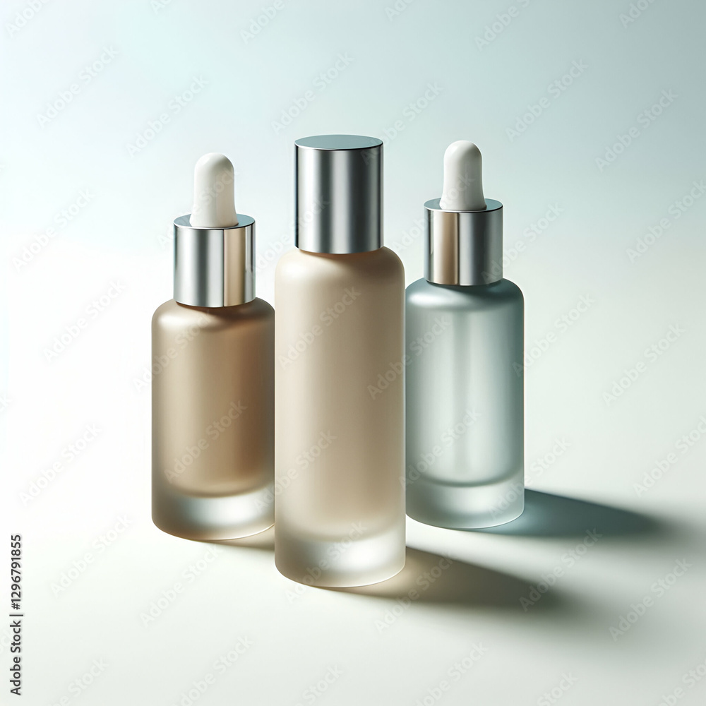 Luxurious Frosted Glass Foundation Bottles with Silver Pumps Luxurious Frosted Glass Foundation Bottles with Silver Pumps