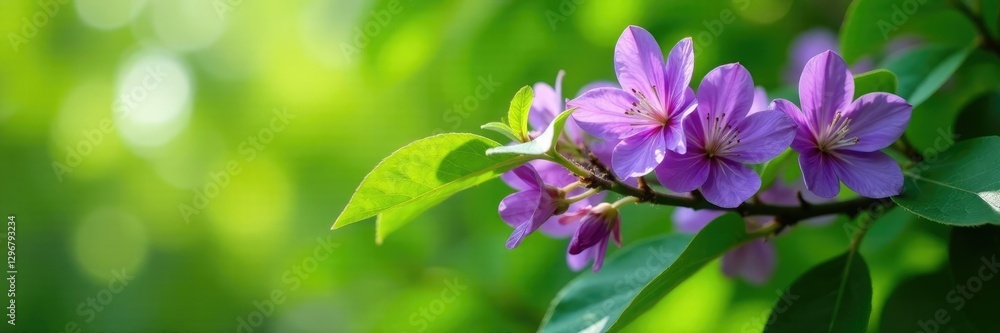 Lush green leaves and purple violet flowers on a Paulownia tree, spring, tree Lush green leaves and purple violet flowers on a Paulownia tree, spring, tree