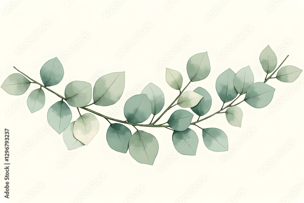Obraz premium illustration green eucalyptus leaves isolated on white background. tender spring leaves