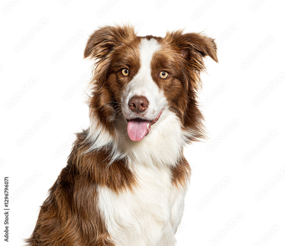Border collie panting and sitting on white background Border collie panting and sitting on white background