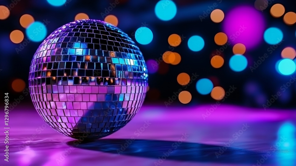 Dazzling Disco Ball Sparkle in Ambient Lighting for Dance Celebration or Party Vibe Event at Night Dazzling Disco Ball Sparkle in Ambient Lighting for Dance Celebration or Party Vibe Event at Night