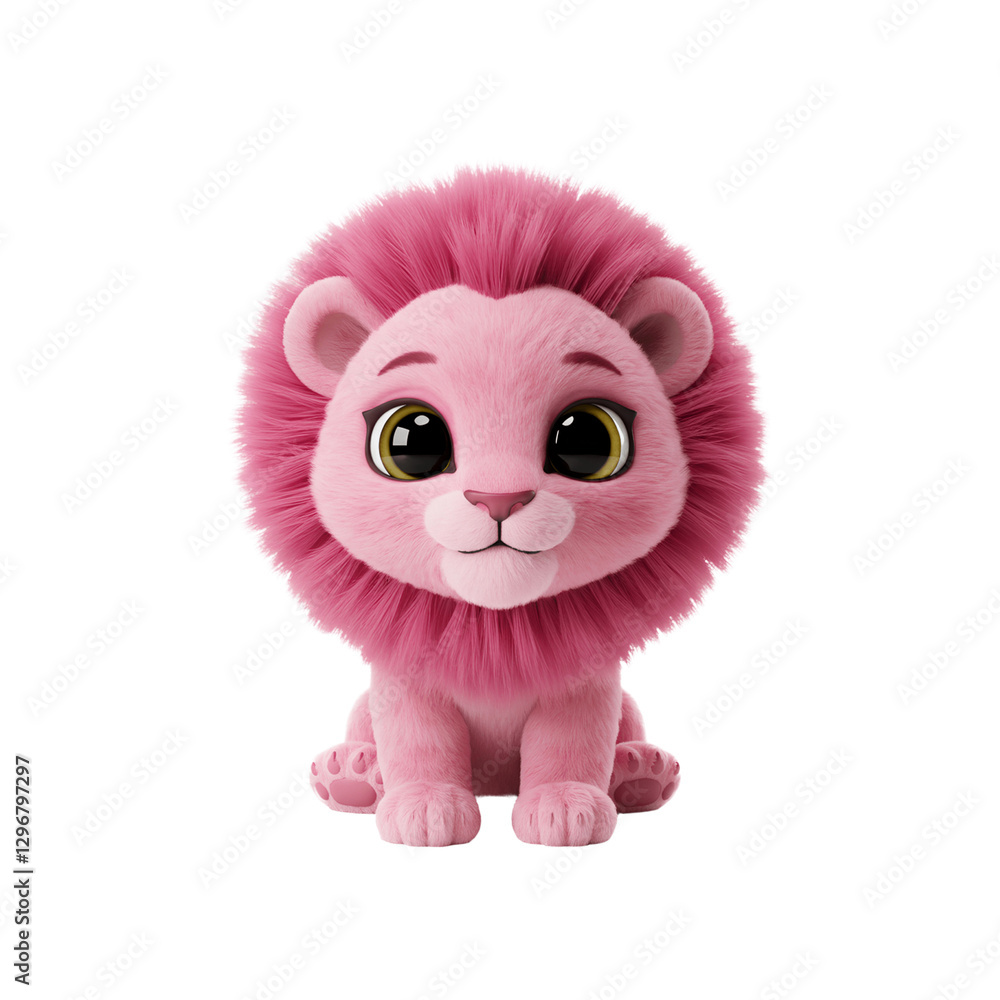Fototapeta premium Cute pink lion 3D element for compositions