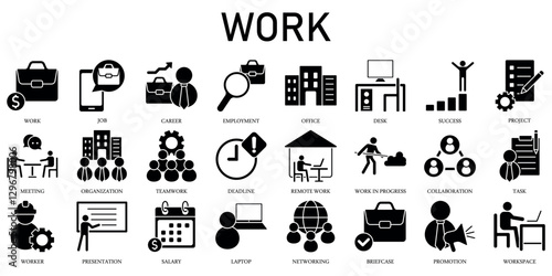 Set of Work Icons or symbols Vector fully editable file.
