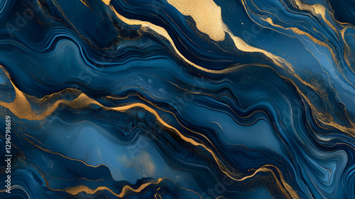 A pattern of flowing lines in shades of blue and gold, resembling marble with a luxurious feel
