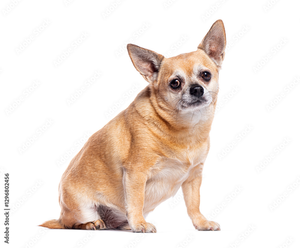 Obraz premium Senior chihuahua dog sitting and looking away on white background
