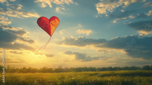Heart-Shaped Kite Flying in a Vibrant Sky