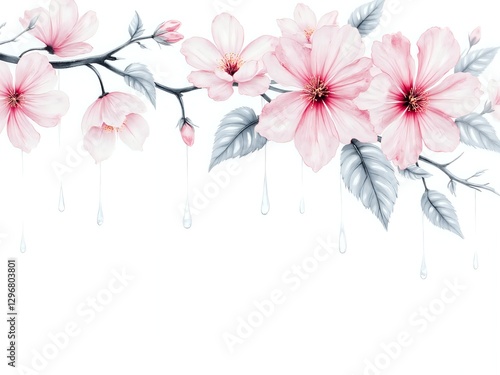 Delicate pink floral watercolor with gentle droplets