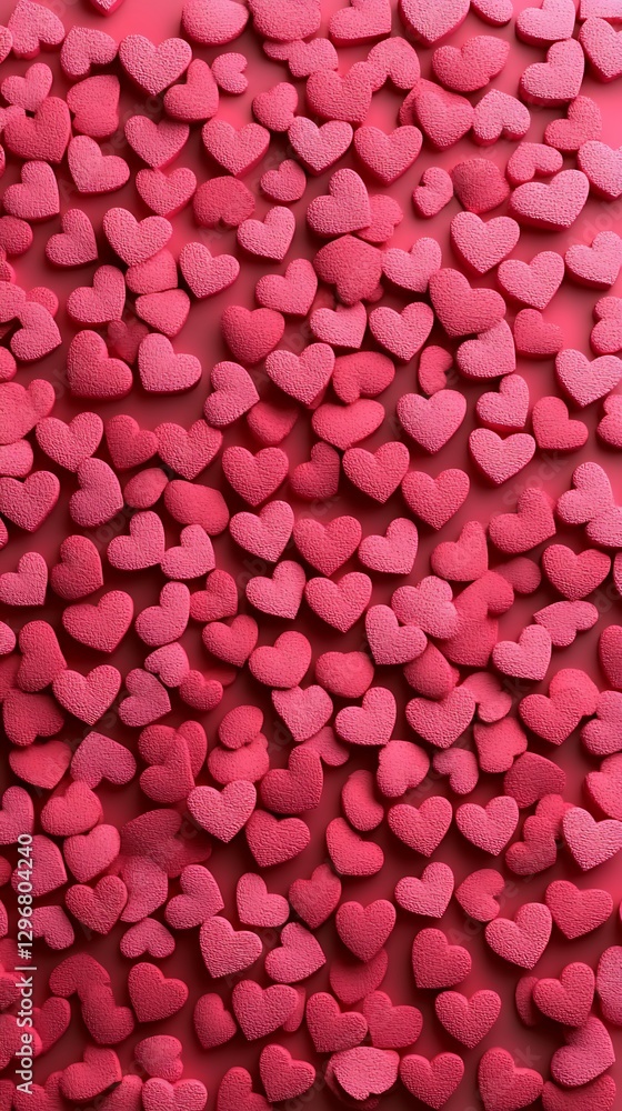 Pink heart candies on red background for Valentine's Pink heart candies on red background for Valentine's