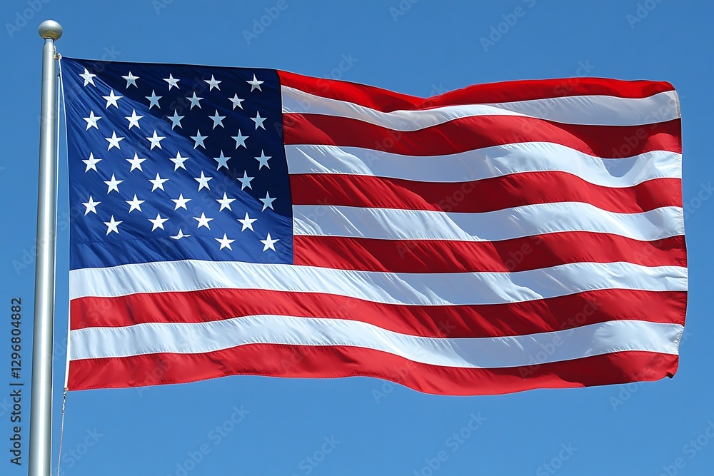 Obraz premium US flag waving outdoors, sunny sky