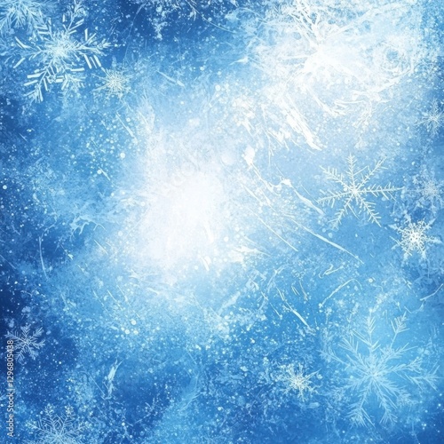 Blue winter background filled with snowflakes and icy textures, perfect for seasonal designs and greetings. Generative AI