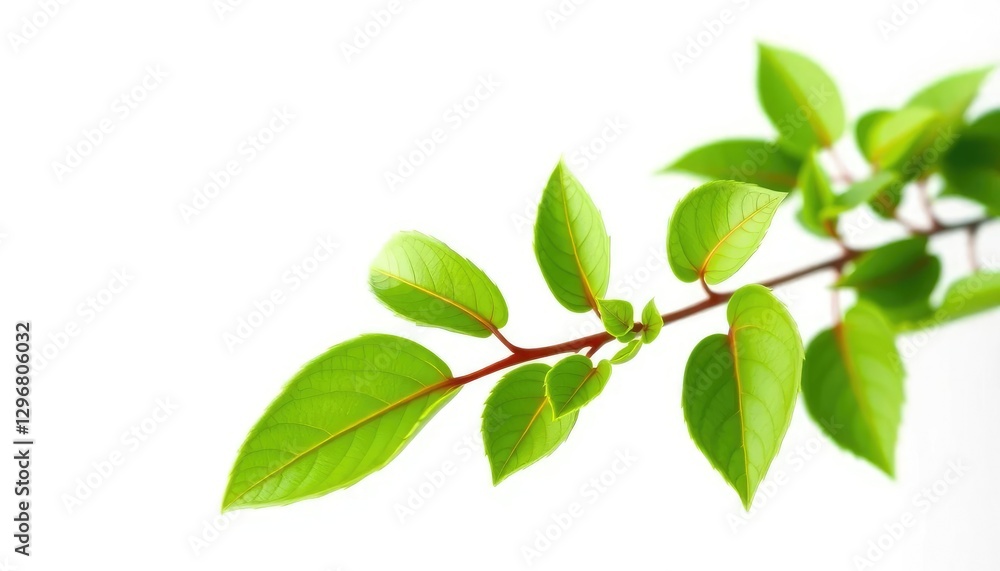 Single vibrant green plant, isolated on pure white background, texture, detail Single vibrant green plant, isolated on pure white background, texture, detail