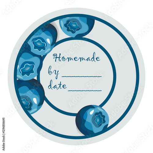 Template jam label design. Retro homemade label. Blueberry marmalade dessert product. Doodle vector illustration.