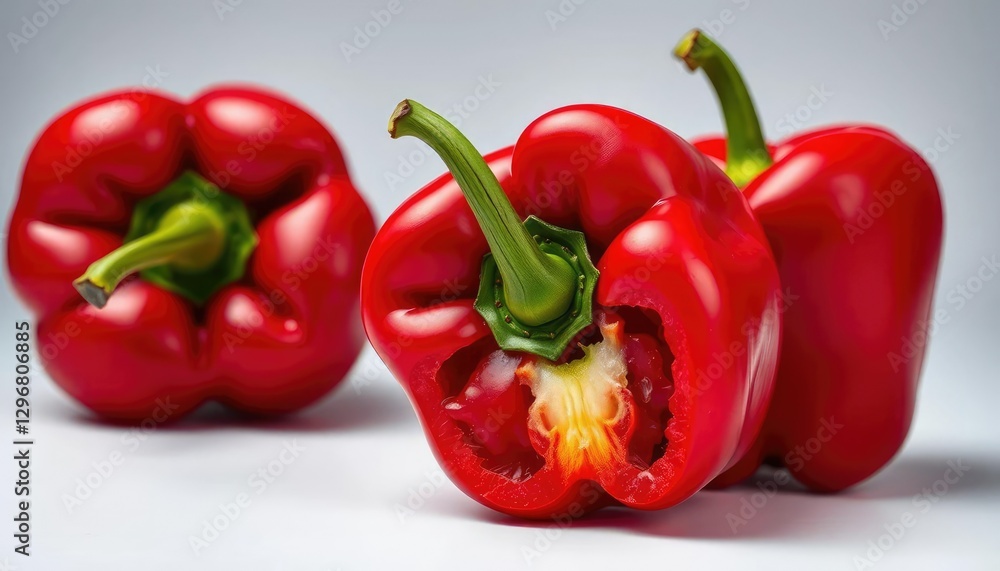 Vibrant red bell pepper, glossy skin, studio shot, agriculture, red pepper Vibrant red bell pepper, glossy skin, studio shot, agriculture, red pepper