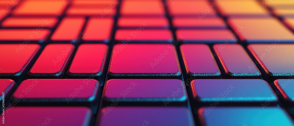 Close-up view of a vibrant, colorful grid with smooth, glossy tiles in vibrant hues. Close-up view of a vibrant, colorful grid with smooth, glossy tiles in vibrant hues.
