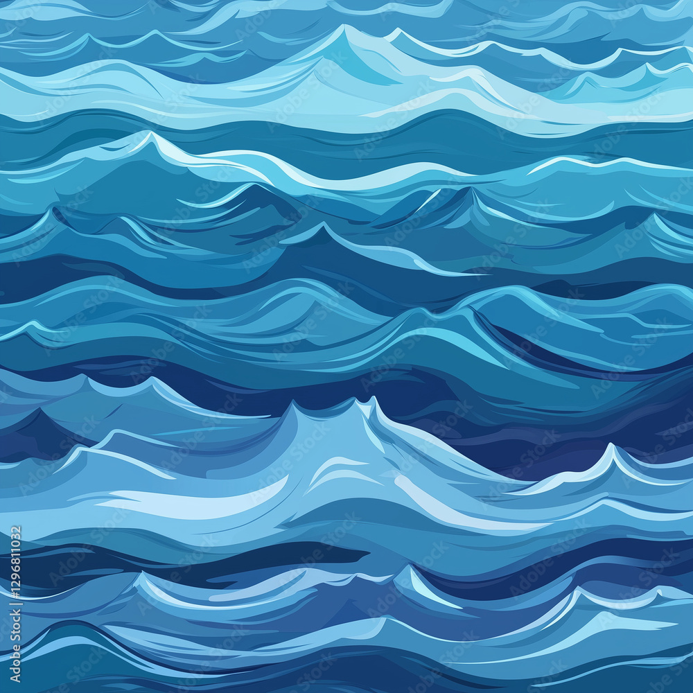 Blue water waves perspective landscape. Vector horizontal seamless pattern
Blue water waves perspective landscape. Vector horizontal seamless pattern