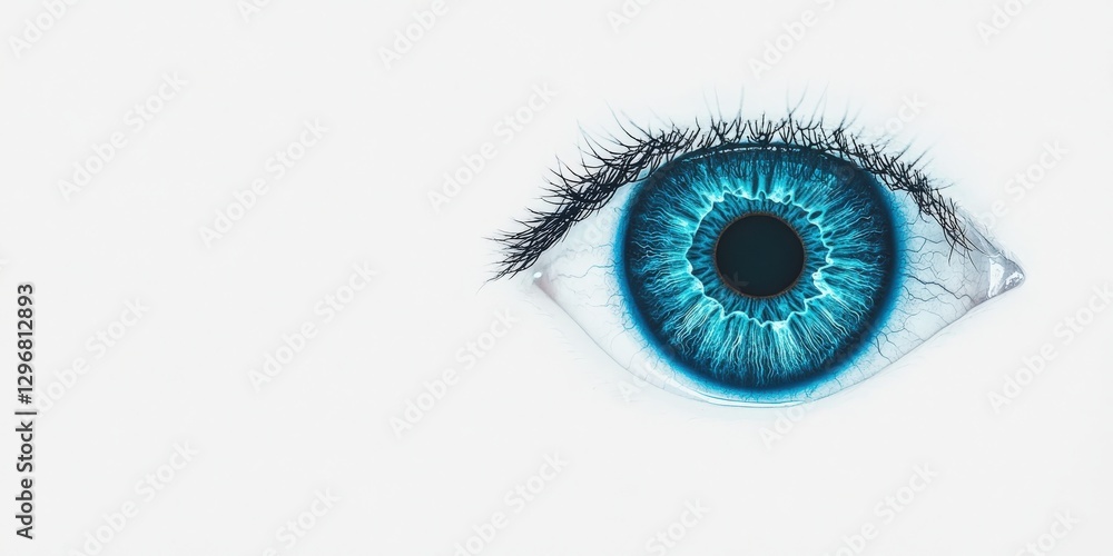 This is a detailed closeup of a striking blue eye against a white background This is a detailed closeup of a striking blue eye against a white background
