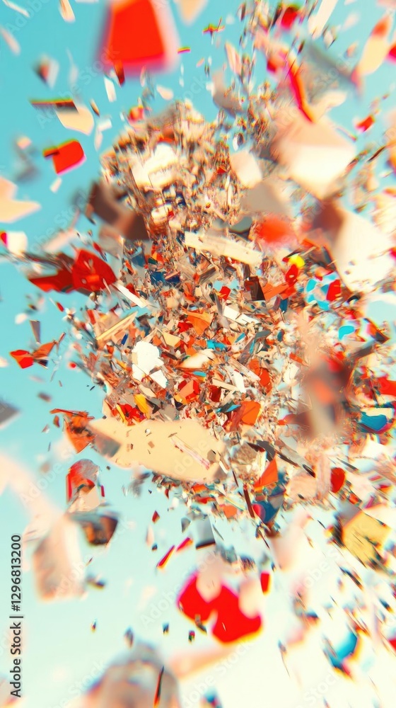Abstract Colorful Fragments Explode Dynamically in Vivid Sky Abstract Colorful Fragments Explode Dynamically in Vivid Sky