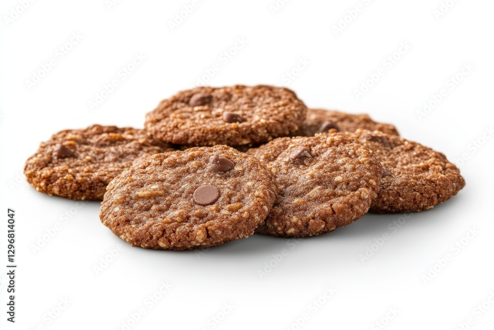 A pile of freshly baked chocolate chip cookies on a white background A pile of freshly baked chocolate chip cookies on a white background