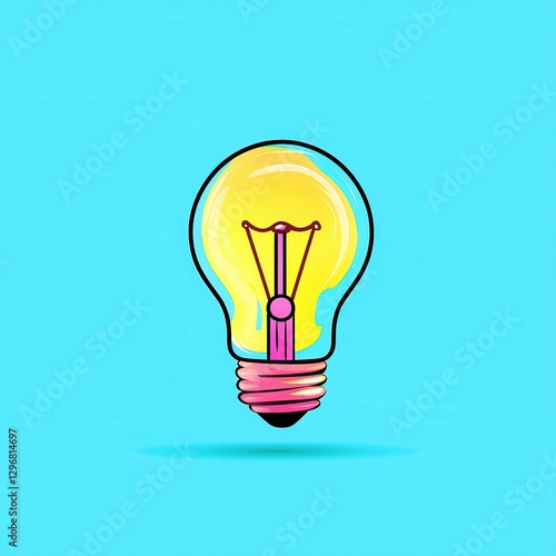 Colorful light bulb illustration on bright blue background.
