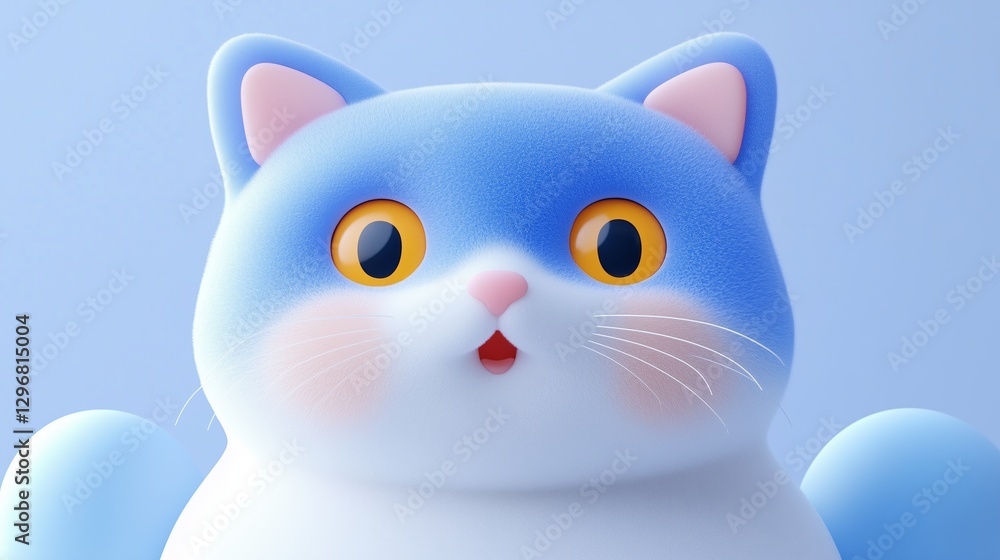 Fototapeta premium A cute blue and white cat in close-up, with a light background.